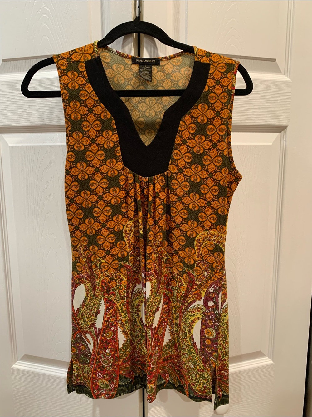 Susan Lawrence Orange and Green Paisley Sleeveless Tank Top